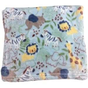 Petite Lamour Baby Jungle Safari Blue Blanket Soft Lovey Animals Security Fleece